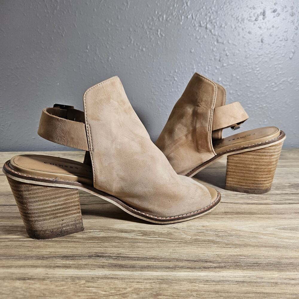 Chinese Laundry Suede Peep-Toe Slingback Booties Boho Sustainable Women Size 7.5